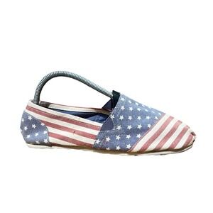 American Flag USA Stars‎ & Stripes Red Blue Canvas Slip On Flats Women's Size 7